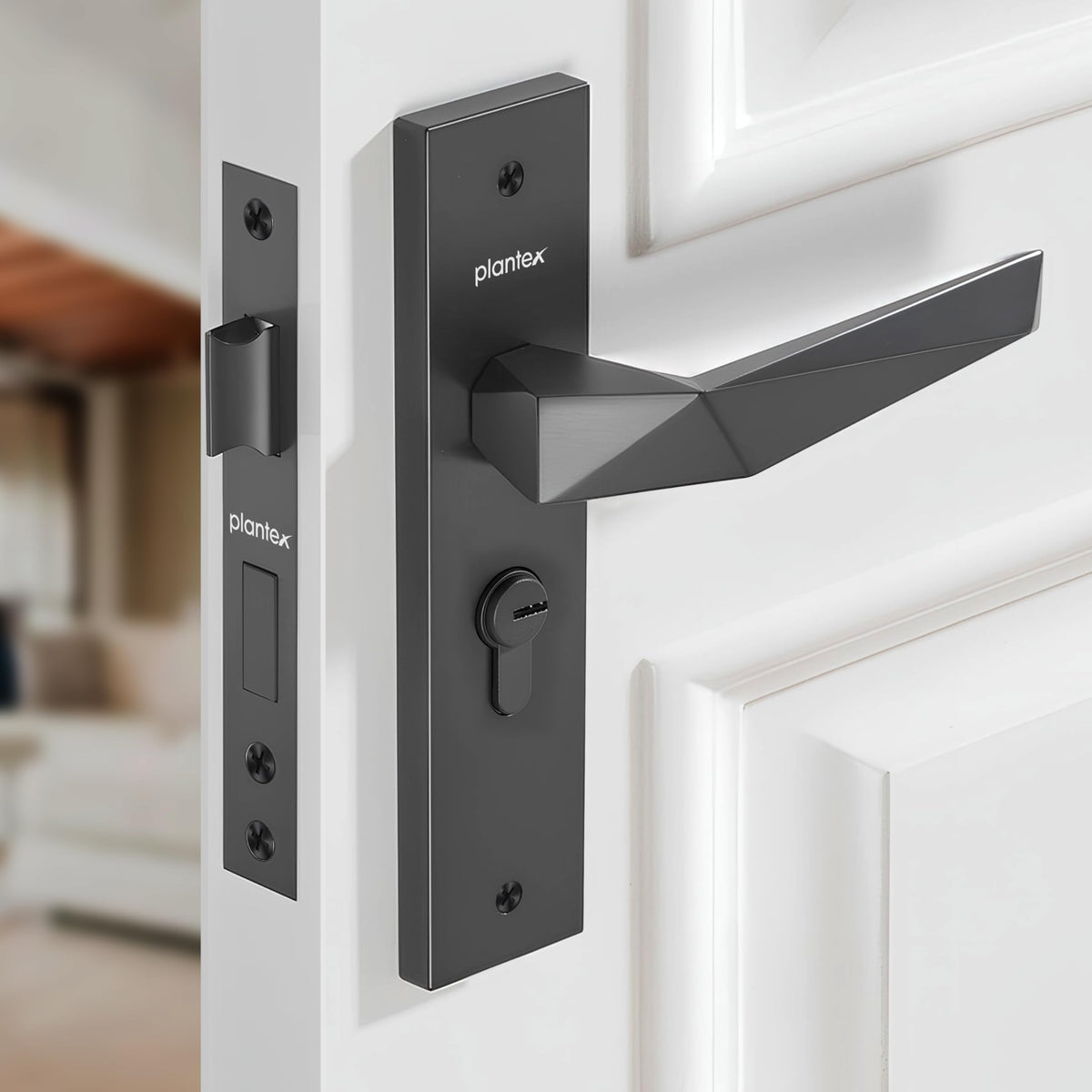 Plantex Door Lock for Home /6-Lever Lock Mechanism with 3 Years of Warranty/Heavy-Duty Door Lock Handle Set with 3 Keys, Brass Lock Body & Cylinder - (8129-Grey)