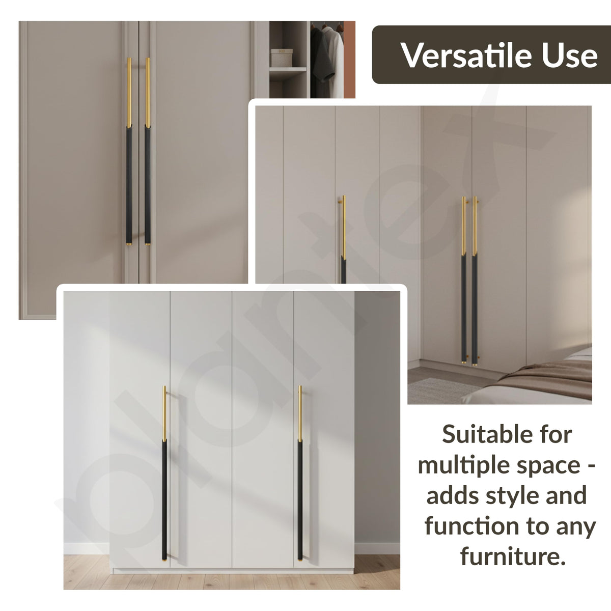 Plantex Stainless Steel & Aluminium Cabinet Handle/600mm Wardrobe Door Handle/Cupboard Pull-Push Handles for Home/Office - Pack of 2 (Black & Gold)-6