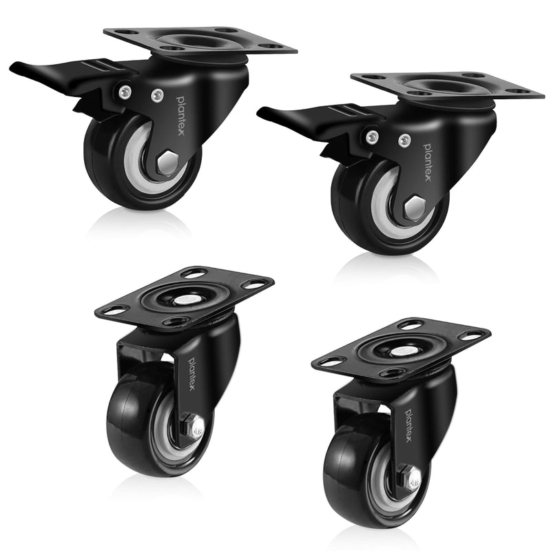 Plantex 2 Inch Caster Wheel/Soft PU Swivel Caster Wheels with 360 Degree and No Noise/Wheels for Furniture/Trolley Cart/Table (Black) - Set of 4 (2 with Brakes & 2 Without)-1