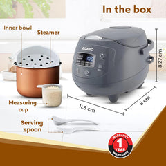 AGARO Imperial Electric Rice Cooker, 2L Ceramic Coated Inner Bowl, 500 gms (approx. 3.5 cups) raw rice, Steam Basket, 8 Preset Cooking Function, Advanced Fuzzy Logic, 24Hrs Keep Warm Function, 350W