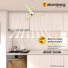 atomberg Ikano 900mm BLDC Ceiling Fan with Remote Control | BEE 5 star Rated Energy Efficient Ceiling Fan | High Air Delivery with LED Indicators | 3 Year Warranty (Gloss Ivory)