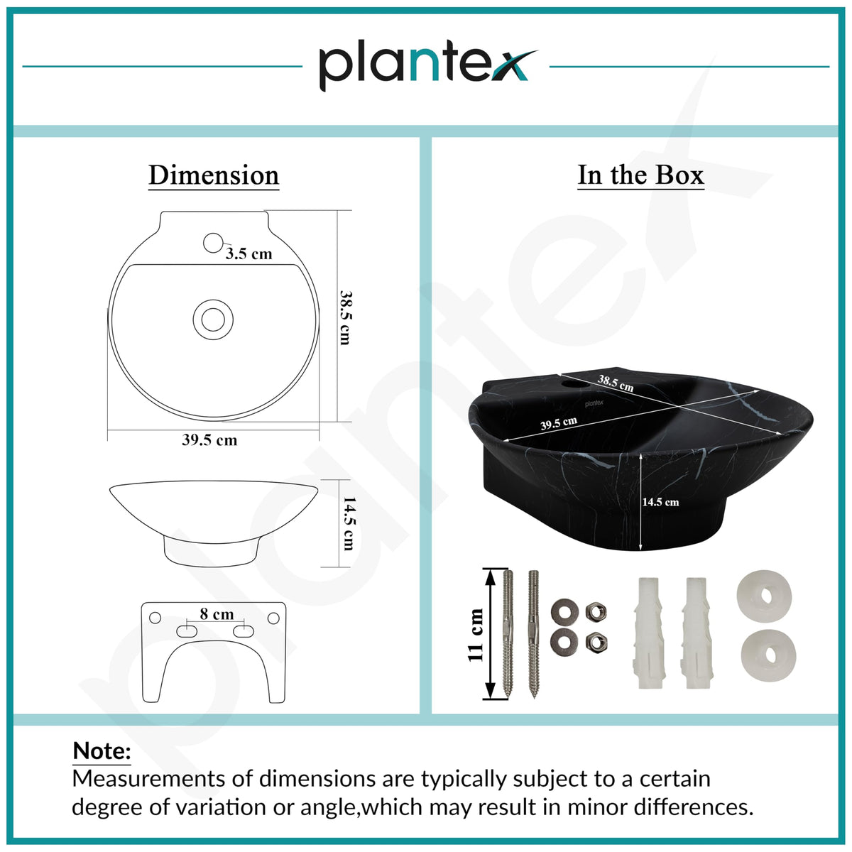 Plantex Ceramic Wall Hung Wash Basin/Wall Mount Basin for Bathroom/Washbasin Sink for Home/Office/Restaurant (Black - 15 x 15 x 5 Inch)-3