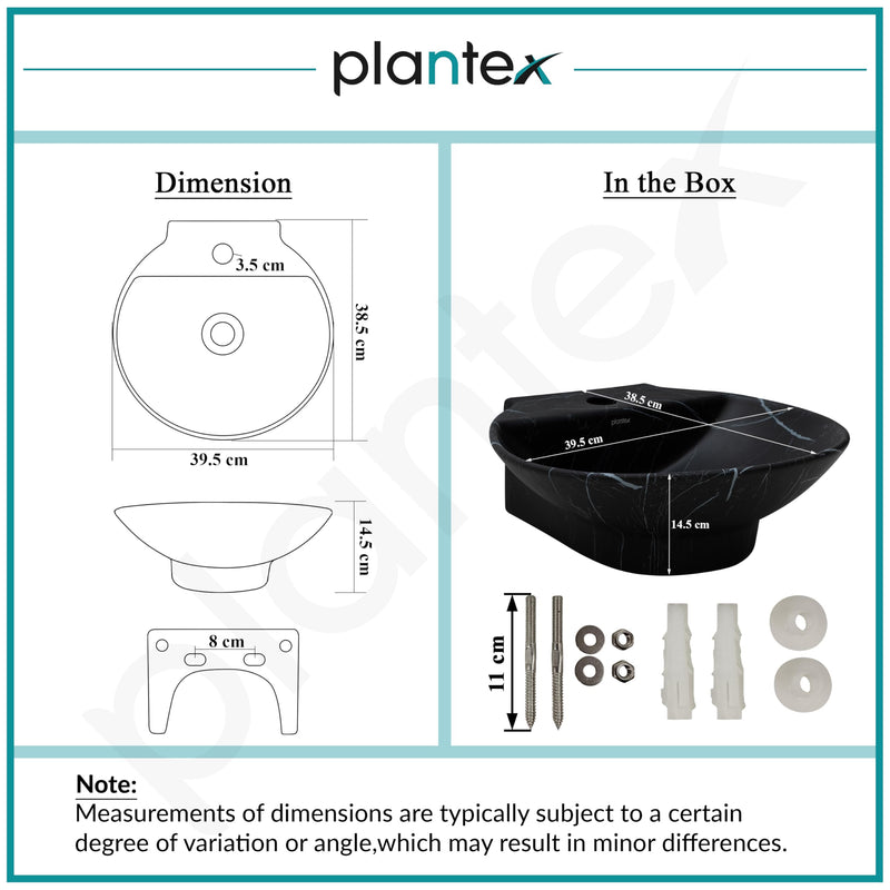 Plantex Ceramic Wall Hung Wash Basin/Wall Mount Basin for Bathroom/Washbasin Sink for Home/Office/Restaurant (Black - 15 x 15 x 5 Inch)-3