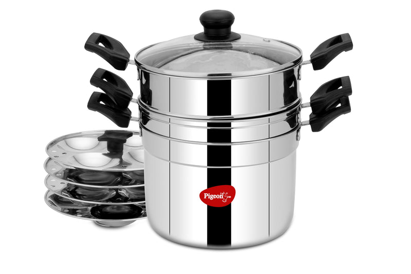 Pigeon Stainless Steel Idly Maker 4 Plates Compatible with Induction and Gas Stove