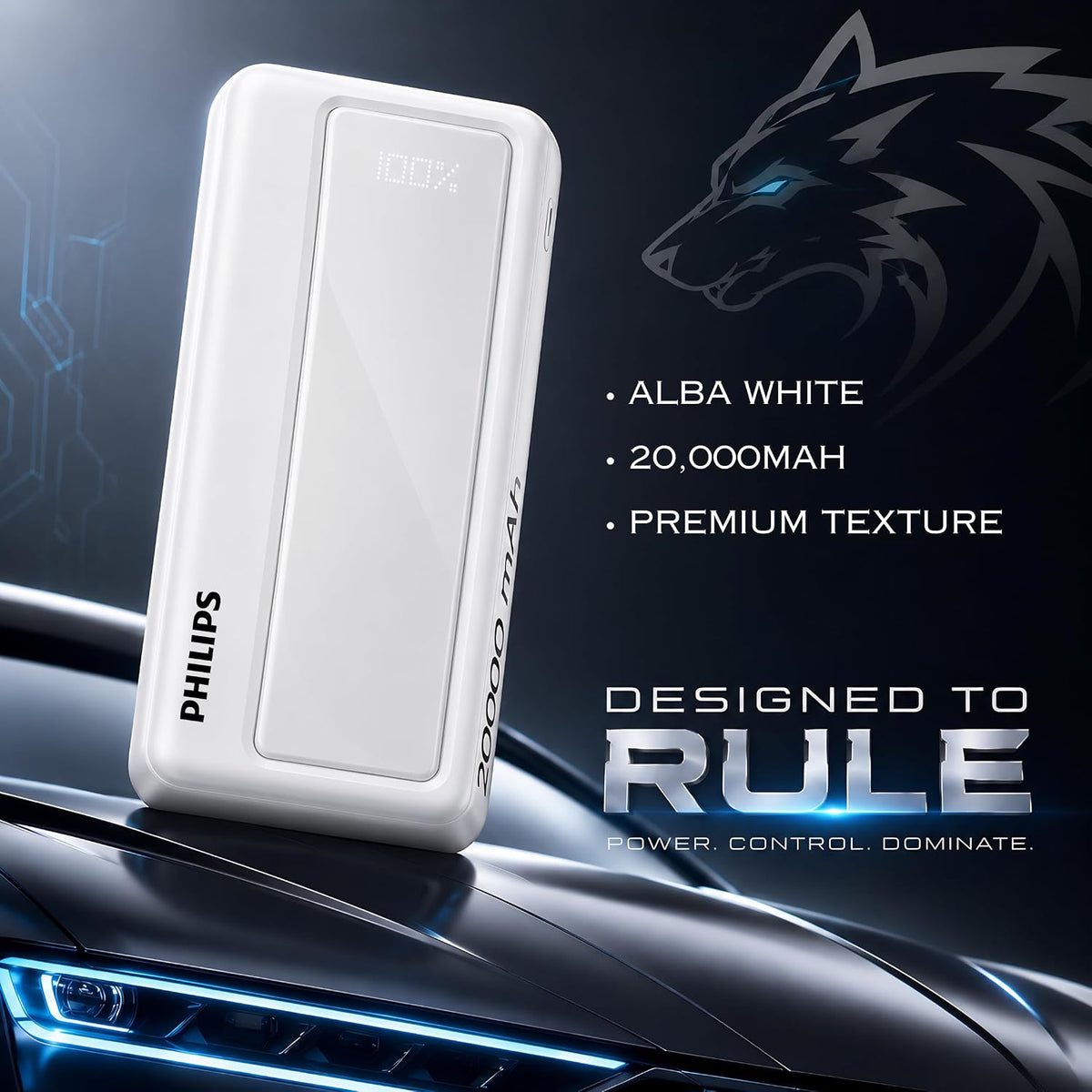 Philips 20000mAh 22.5W Fast Charging Power Bank (Alba White) with Digital LED Display