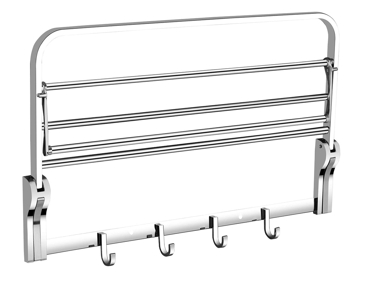 Plantex Stainless Steel Folding Towel Rack/Towel Rod with Hooks for Bathroom/Towel Stand/Towel Hanger/Bathroom Accessories (24-inch) Chrome-4