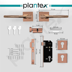 Plantex Premium Door Lock with 3 Years of Warranty/Main Door Lock Set for Home/Mortise Locks for Door (7122 - PVD Choco)-4