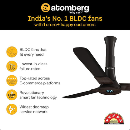 atomberg Studio+ 1200mm BLDC Ceiling Fan with Remote Control | BEE 5 star Rated Energy Efficient Ceiling Fan | High Air Delivery with LED Indicators | 2+1 Year Warranty (Earth Brown)