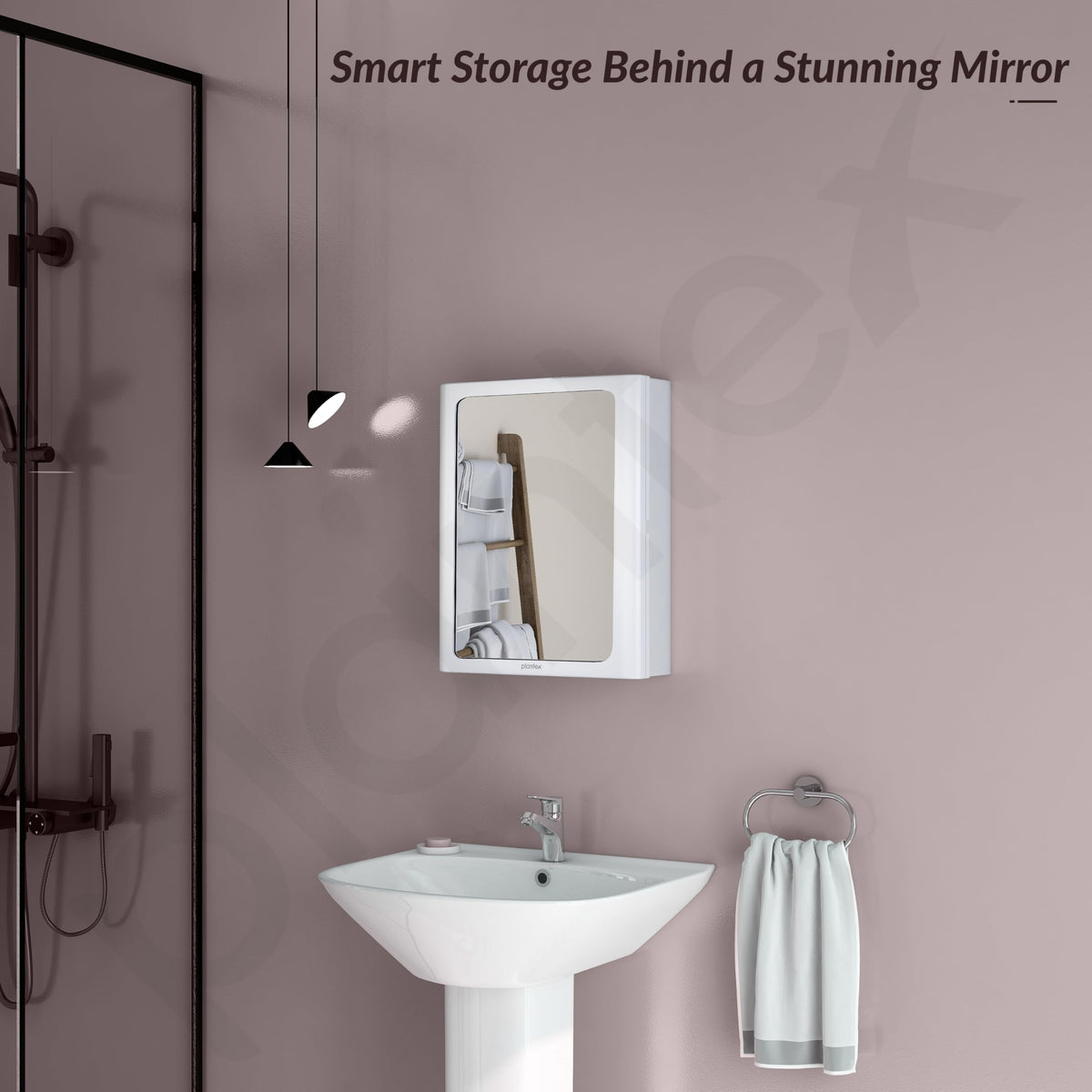 Plantex Bathroom Cabinet with Mirror/ABS Bathroom Storage Cabinet/Mirror Cabinet for Wall/Mirror with Storage for Bathroom(14x18 Inch, White)-2
