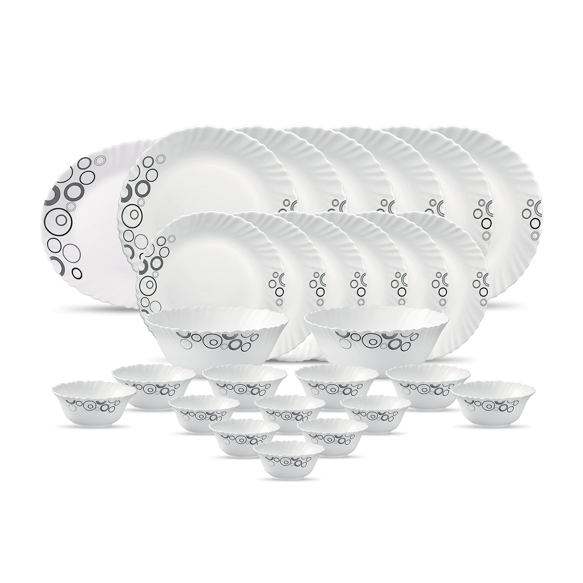 La Opala Diva Classique Collection Opal Glass Crockery | for Family of 6 | Dinner Set 27 pcs Citron Weave | Plates & Bowls for Dining | Microwave Safe | 100% Vegetarian | Extra Strong | White