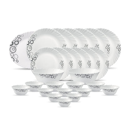 La Opala Diva Classique Collection Opal Glass Crockery | for Family of 6 | Dinner Set 27 pcs Citron Weave | Plates & Bowls for Dining | Microwave Safe | 100% Vegetarian | Extra Strong | White