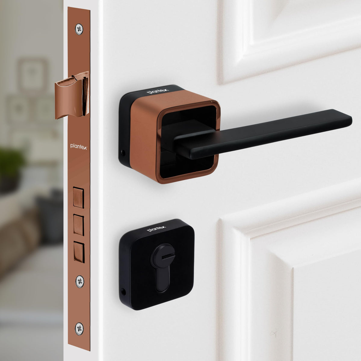 Plantex Door Lock for Home/Main Door Lock Set with 3 Computerized Key/Mortise Locks for Door with Brass Lockbody & Cylinder (SM036, Rose Gold & Black)-1