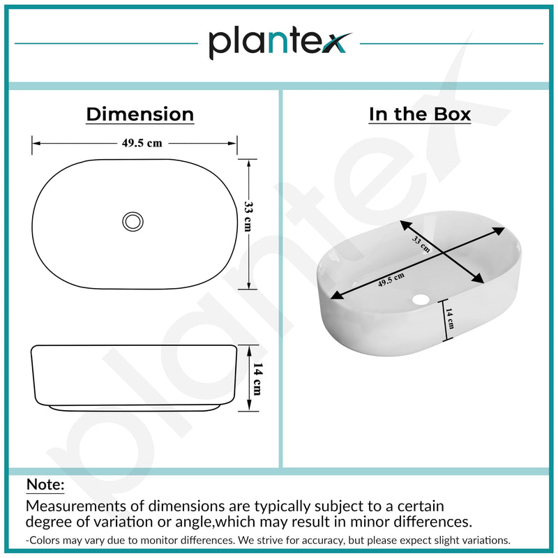 Plantex TableTop Wash Basin for Bathroom/Ceramic Basin with 10 Years Glaze Warranty by Plantex/Washbasin for Home/Hotel/Restaurant (Glossy White - 19 x 13 x 5.5 Inch)-2