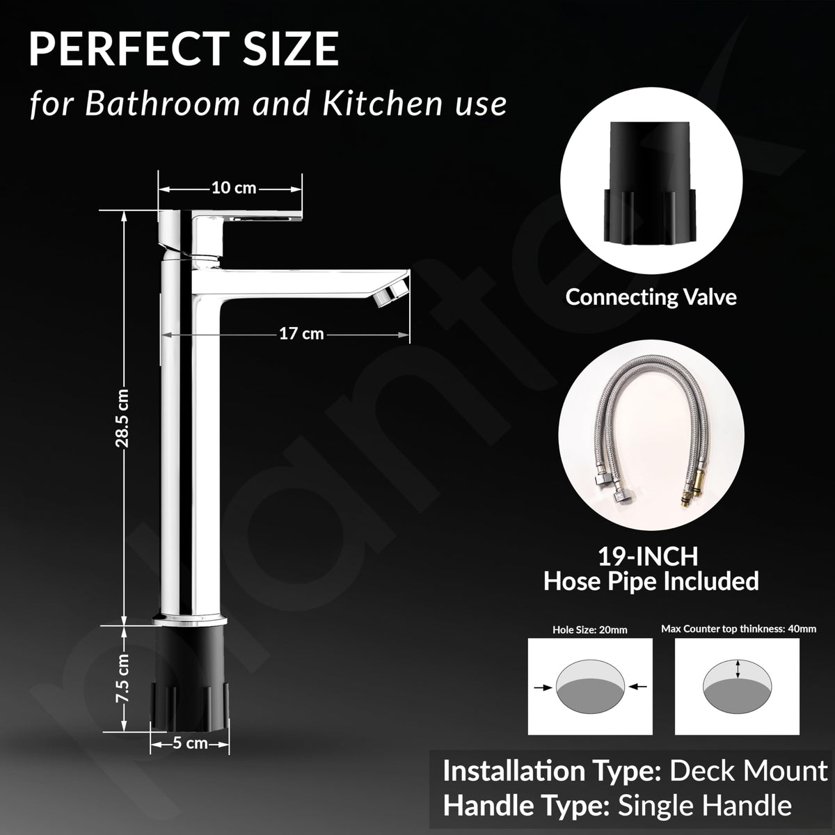 Plantex Single Lever Basin Mixer Tap/Brass Pillar Tap for Wash Basin/Hot and Cold Water Tap for Basin/Long Body Water Tap - Pack of 1 (Chrome, 3227)-4