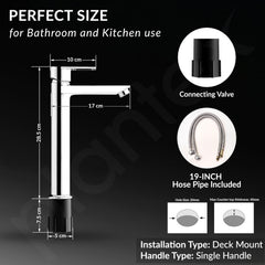 Plantex Single Lever Basin Mixer Tap/Brass Pillar Tap for Wash Basin/Hot and Cold Water Tap for Basin/Long Body Water Tap - Pack of 1 (Chrome, 3227)-4