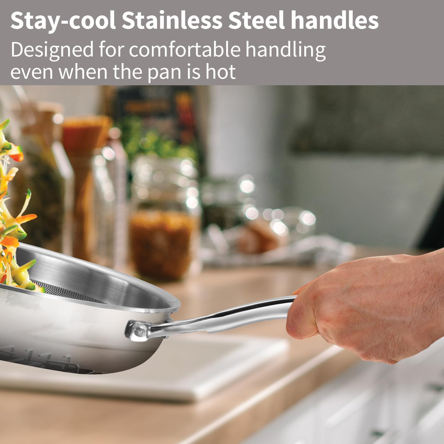 Hawkins Pro 26 cm Shielded Nonstick Triply Frying Pan, Fry Pan with Stainless Steel Handle and Glass Lid, Silver (PSNF26G)