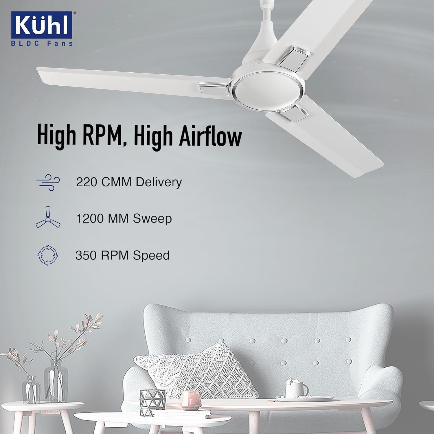 KUHL Prima A5 1200Mm Bldc Ceiling Fan With Remote | Inr 300 Off On Exchange | 5 Star Rated | High Airflow | Saves Up To 65% Electricity | 5-Year Warranty | White