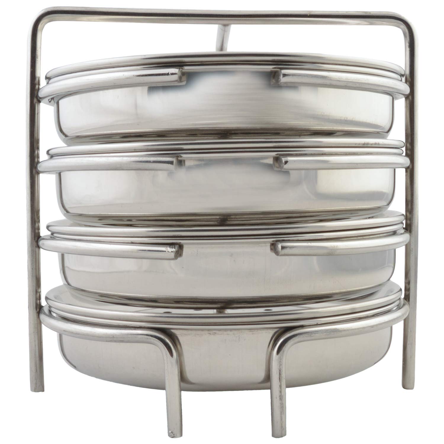 JAIN Stainless Steel 2in1 Thatte Idly Stand | Dhokla Maker & Idiappam Stand - 8 Plates Thatte Idli Plate & Momos Steamer Stand (4 Thattu Idly Plates, 4 Idiappam Plates, 1 Stand) - Silver