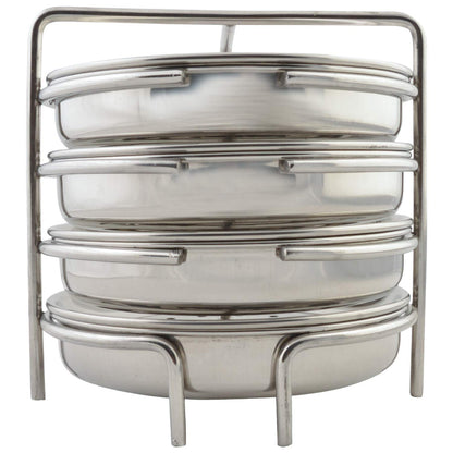 JAIN Stainless Steel 2in1 Thatte Idly Stand | Dhokla Maker & Idiappam Stand - 8 Plates Thatte Idli Plate & Momos Steamer Stand (4 Thattu Idly Plates, 4 Idiappam Plates, 1 Stand) - Silver
