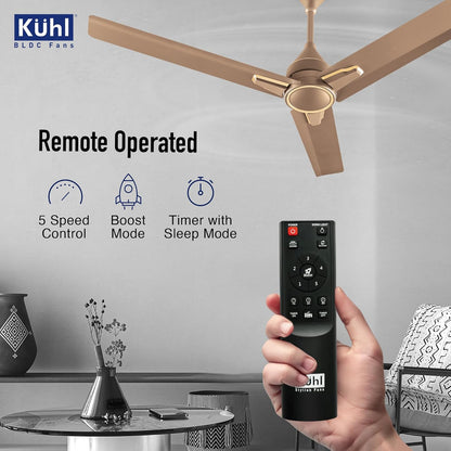 KUHL Arctis A1 1200 Mm 65% Power Saving Bldc Ceiling Fan With Remote | Bee 5 Star Rated & Isi Marked | High Air Flow | 5 Year Warranty | Gold
