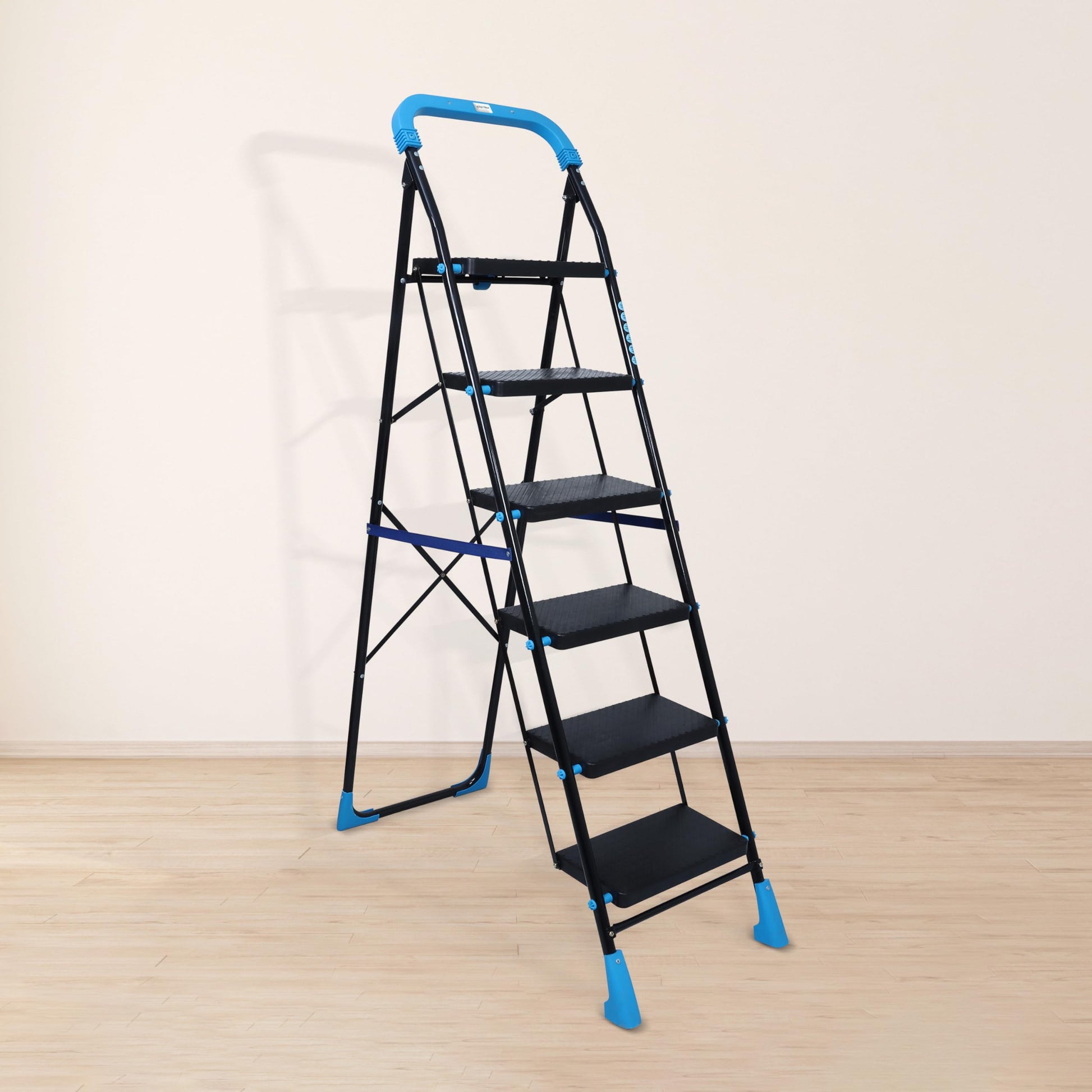Plantex 5 Step Foldable Ladder for Home Use/Steel Ladder with Anti-Slip Shoes/Step Ladder with Double-Grip Technology(White & Black)