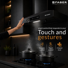 Faber Pluto 60 cm 1000 m³/hr Wall Mounted Kitchen Chimney | Baffle Filter | Touch Control | LED Lights | 1 Year Comprehe