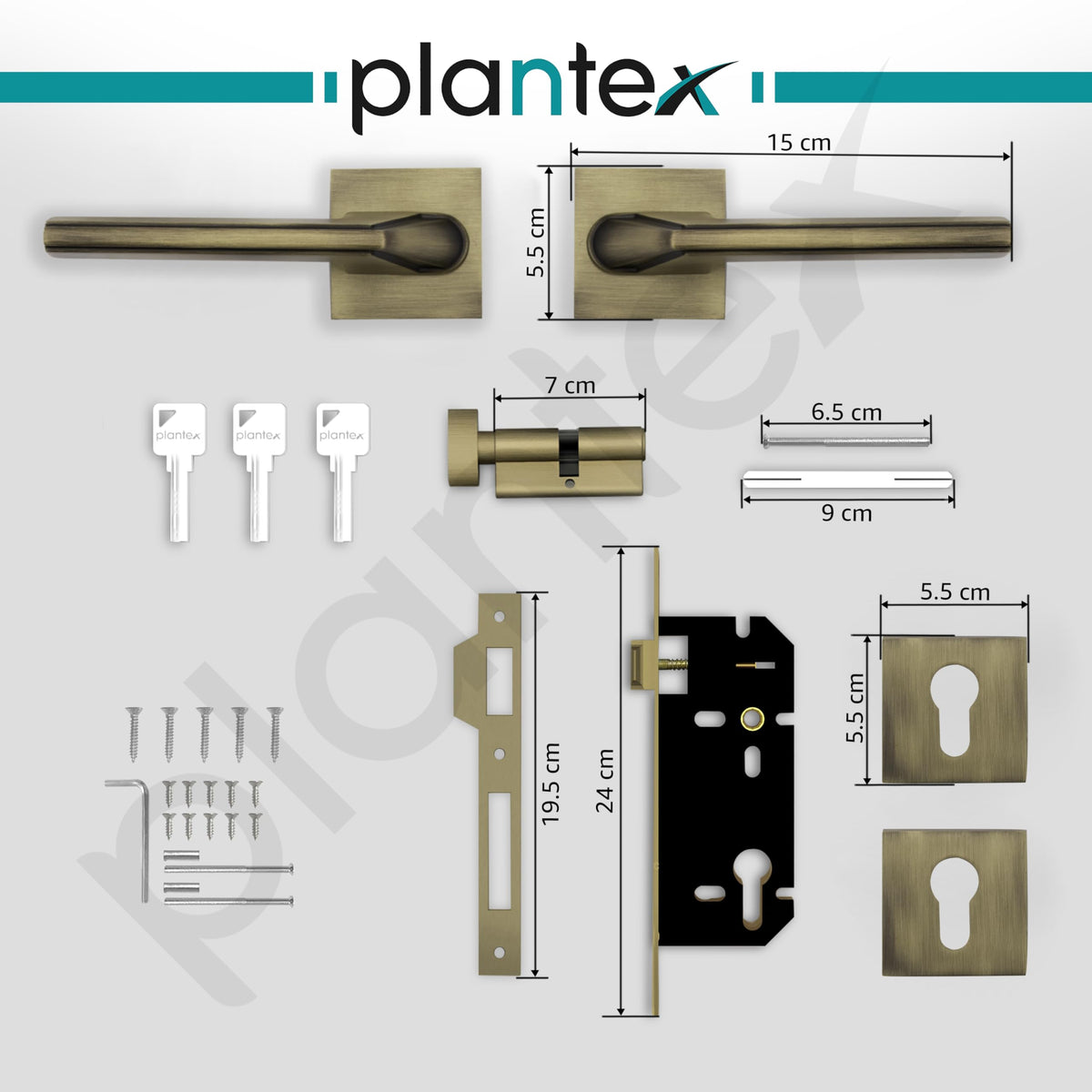 Plantex Triple Security Door Lock for Home/Main Door Lock Set with 3 Years of Warranty/Mortise Lock for Door with Brass Lock Body & Cylinder(7122 - Brass Antique Finish)-4
