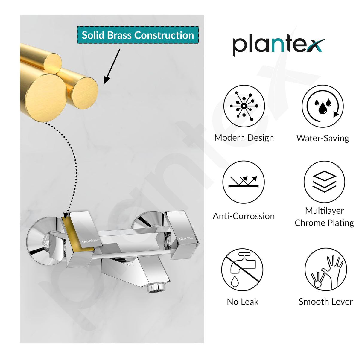 Plantex PRI-316 Pure Brass Non Telephonic Wall Mixer with Water Saving Technology Tap/Mixer Tap for with Brass Wall Flange and Teflon Tape-7 Year Warranty (Chrome)-6