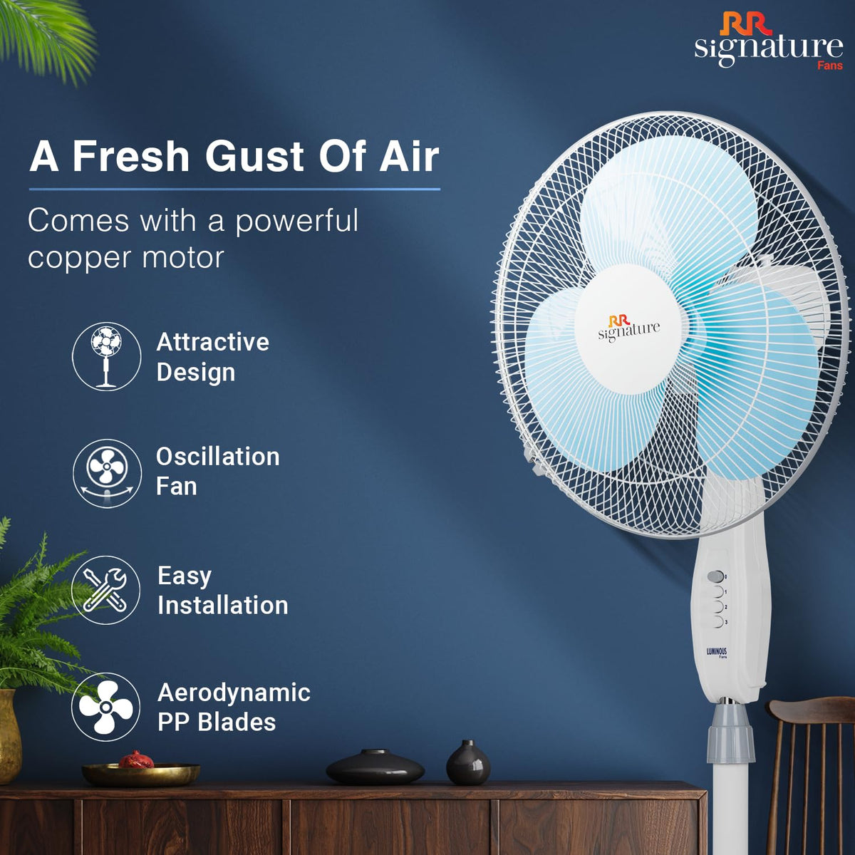 RR Signature 400 MM Zello Normal Speed Pedestal Fan I Stand Fan For Home-3