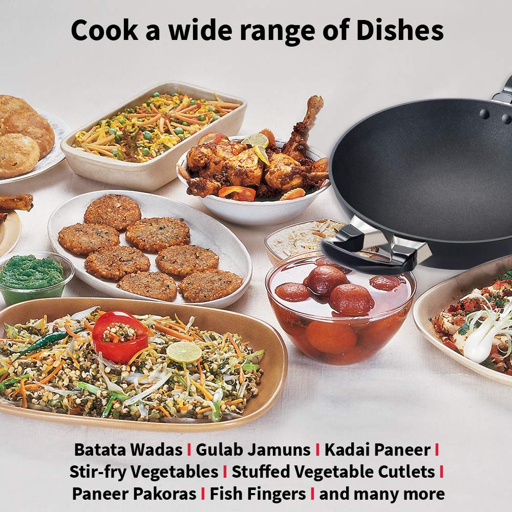 Hawkins Futura 1.5 Litre Deep Fry Pan, Non Stick Kadai, Round Bottom Kadhai, Small Non Stick Kadai, Black (NK15)