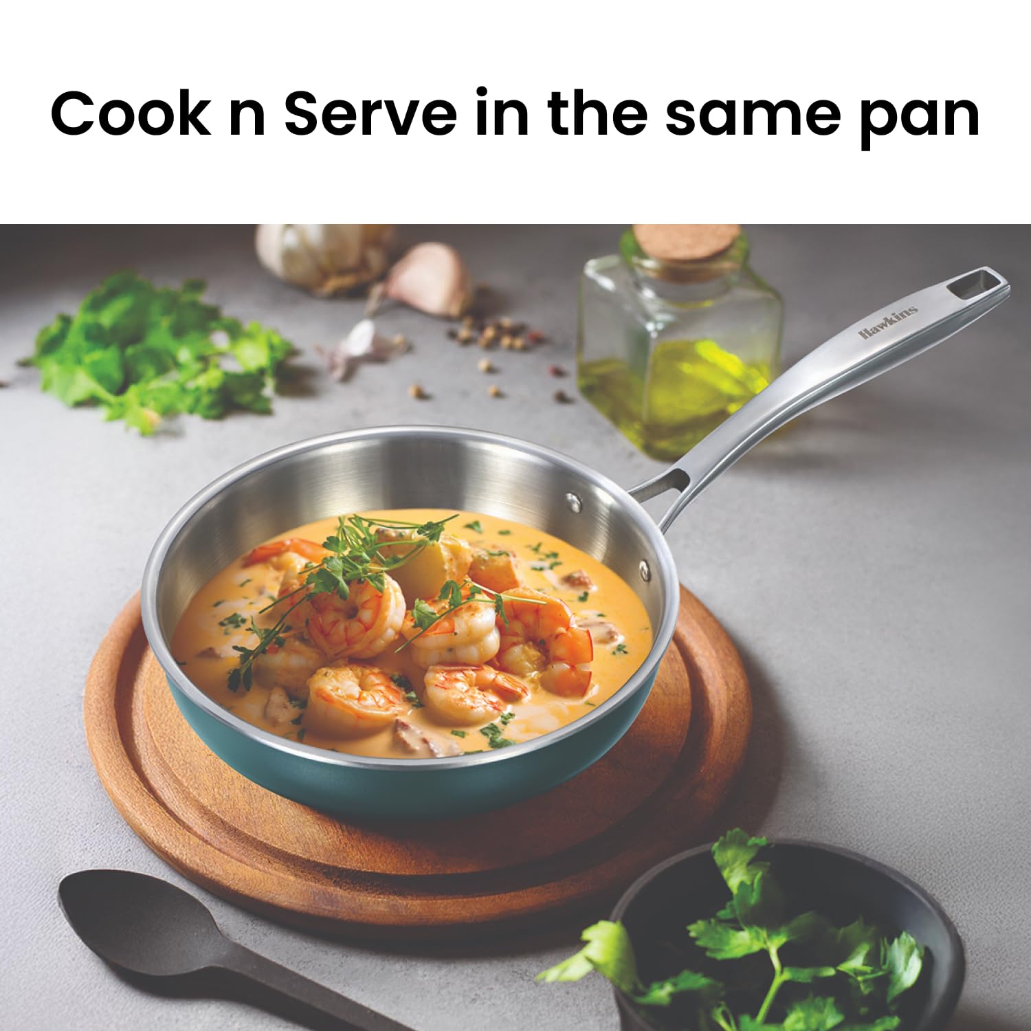 Hawkins Olive Pro 22 cm Frying Pan, Triply Stainless Steel Fry Pan with Stainless Steel Handle and Stainless Steel Lid, Green (POSF22G)