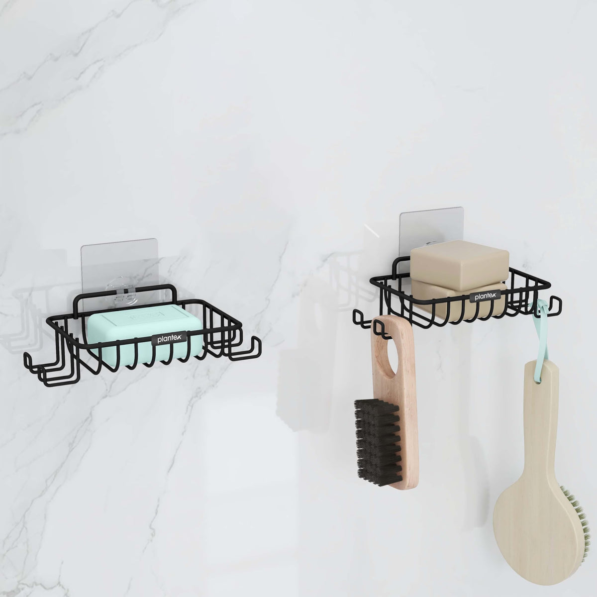 Plantex Self Adhesive Soap Dish with Hook for Bathroom/GI Steel Soap Case/Soap Holder/Soap Tray with Hook/Bathroom Accessories - Pack of 2 (Black)-1