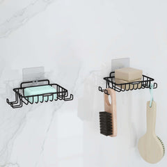 Plantex Self Adhesive Soap Dish with Hook for Bathroom/GI Steel Soap Case/Soap Holder/Soap Tray with Hook/Bathroom Accessories - Pack of 2 (Black)-1