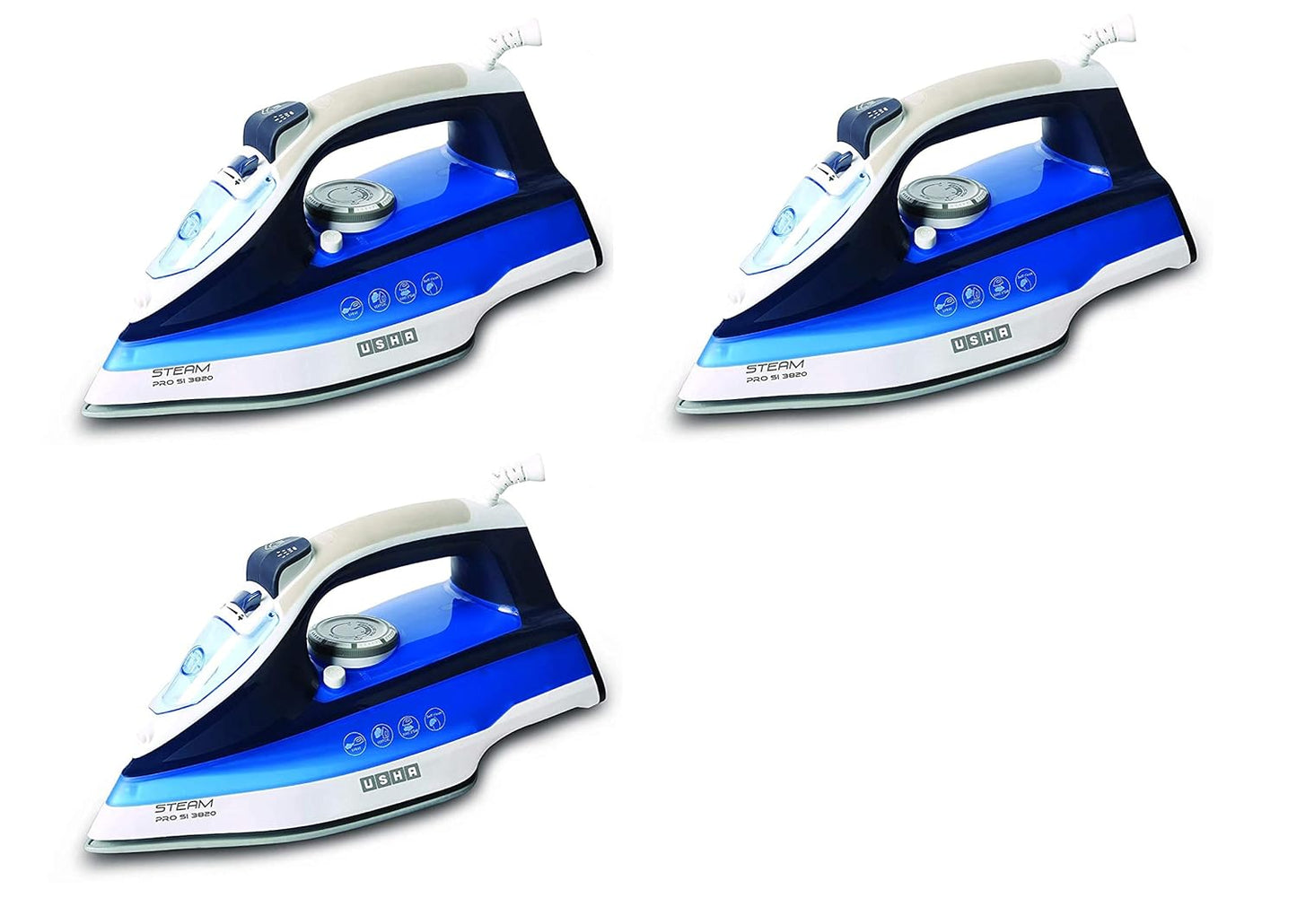 Usha Steam Pro 3820 2000-Watt Steam Iron (Blue) Pack of 3