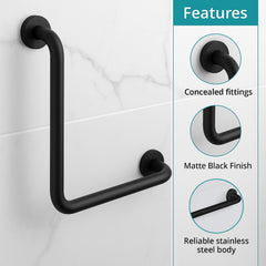 Plantex L-Shape Grab Bar for Toilet/Support Handle for Senior Citizen/Anti-Slip Shower Handrail - Stainless Steel, Pack of 1 (Black)-2