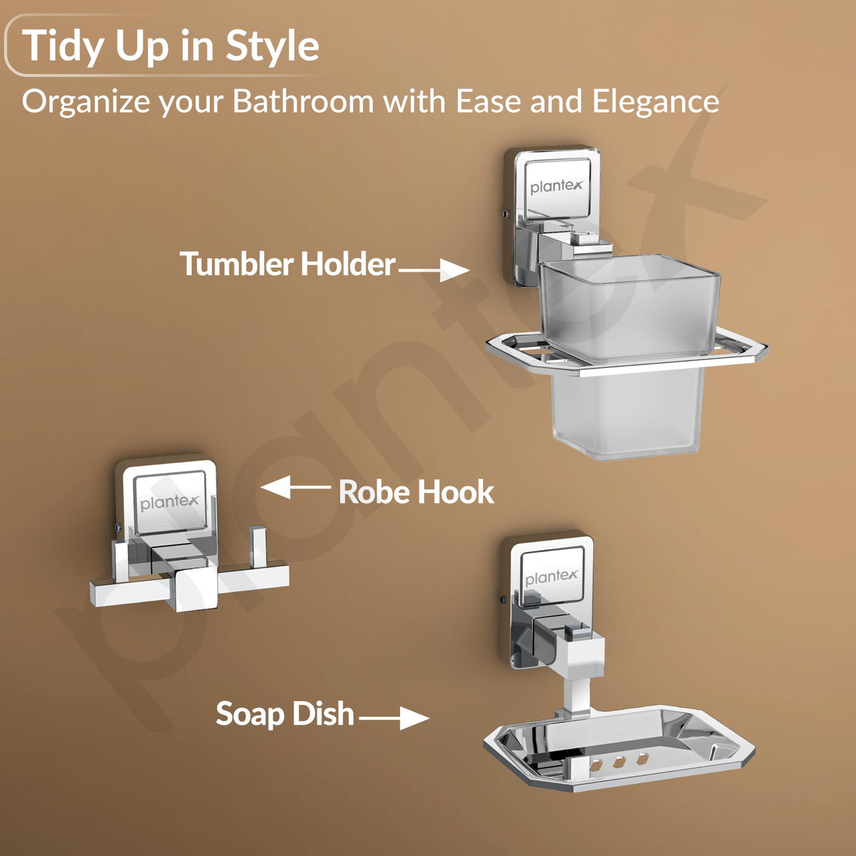 Plantex 304 Grade Stainless Steel Bathroom Accessories Set of 5 - Towel Rod/Hand Napkin Hanger for Wash Basin/Soap Case/Toothbrush Holder/Robe Hook - Darcy (Chrome)-4