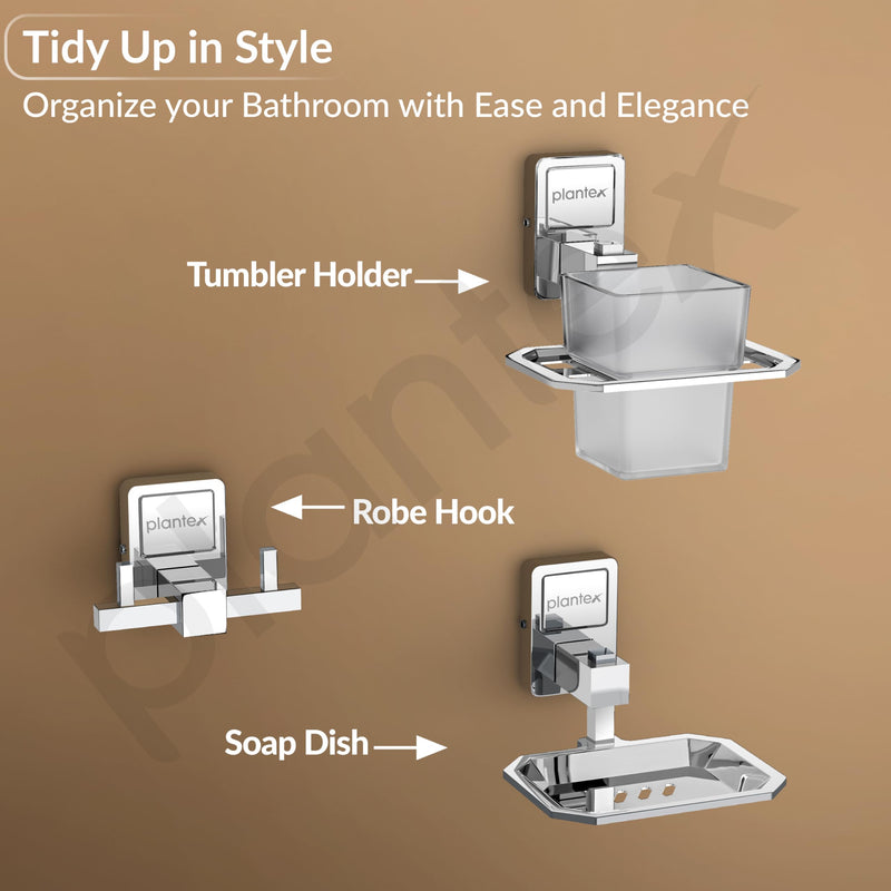 Plantex 304 Grade Stainless Steel Bathroom Accessories Set of 5 - Towel Rod/Hand Napkin Hanger for Wash Basin/Soap Case/Toothbrush Holder/Robe Hook - Darcy (Chrome)-4