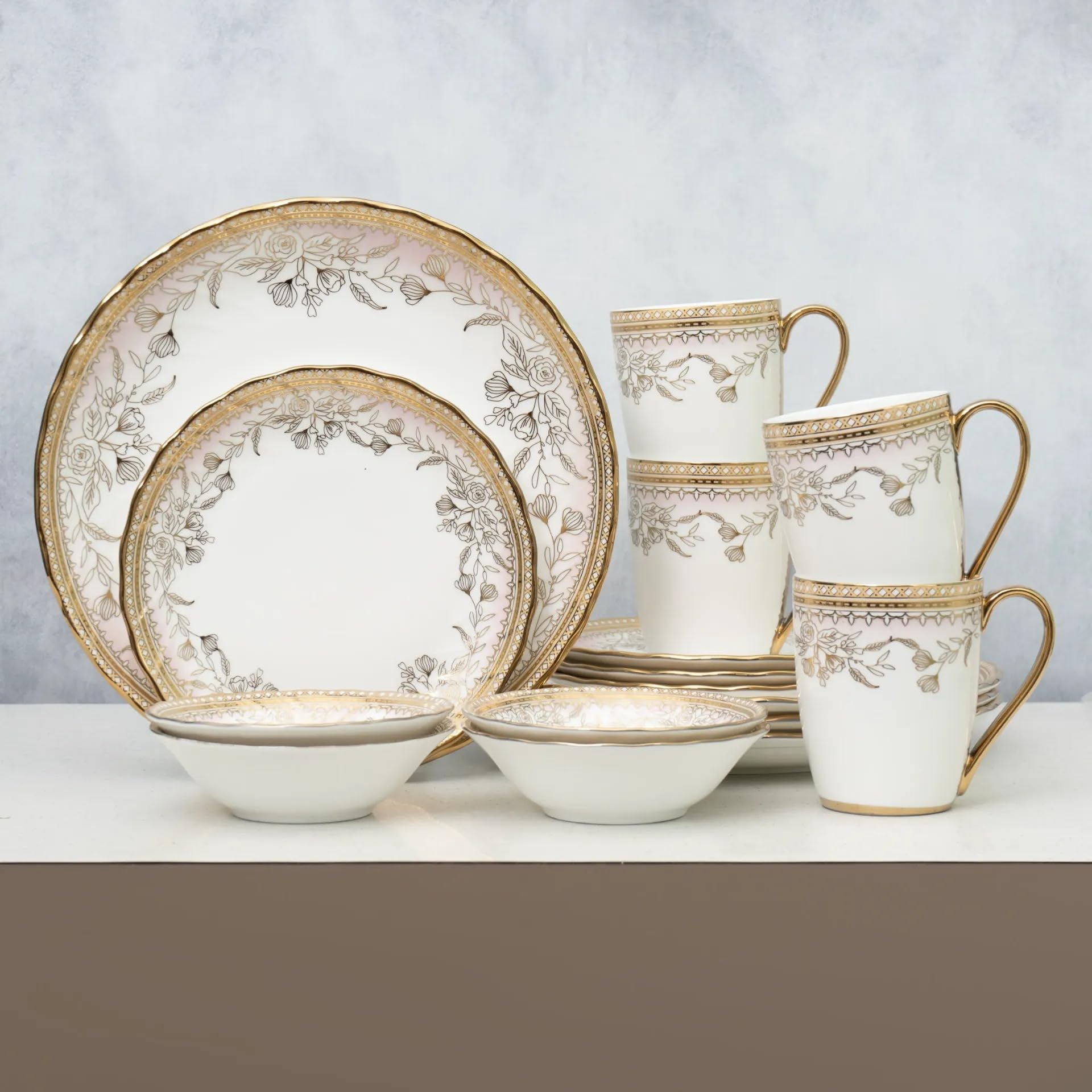 Clay Craft Fine Ceramic Ebony Dinner Set, Enchanting Gold, for Family of 4, Dinner Set Ceramic, Crockery Set, Dining Set for Dinner, Crockery Set for Gift, Kitchen Set (16 Pieces, E626)