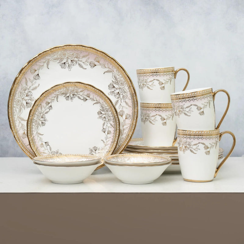 Clay Craft Fine Ceramic Ebony Dinner Set, Enchanting Gold, for Family of 4, Dinner Set Ceramic, Crockery Set, Dining Set for Dinner, Crockery Set for Gift, Kitchen Set (16 Pieces, E646)