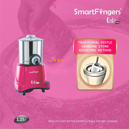 SmartFingers Stainless Steel Comfort Plus Table Top Magic Wet Grinder 110V 60Hz (1.25 L) For Usa Canada And Japan Only, Pink