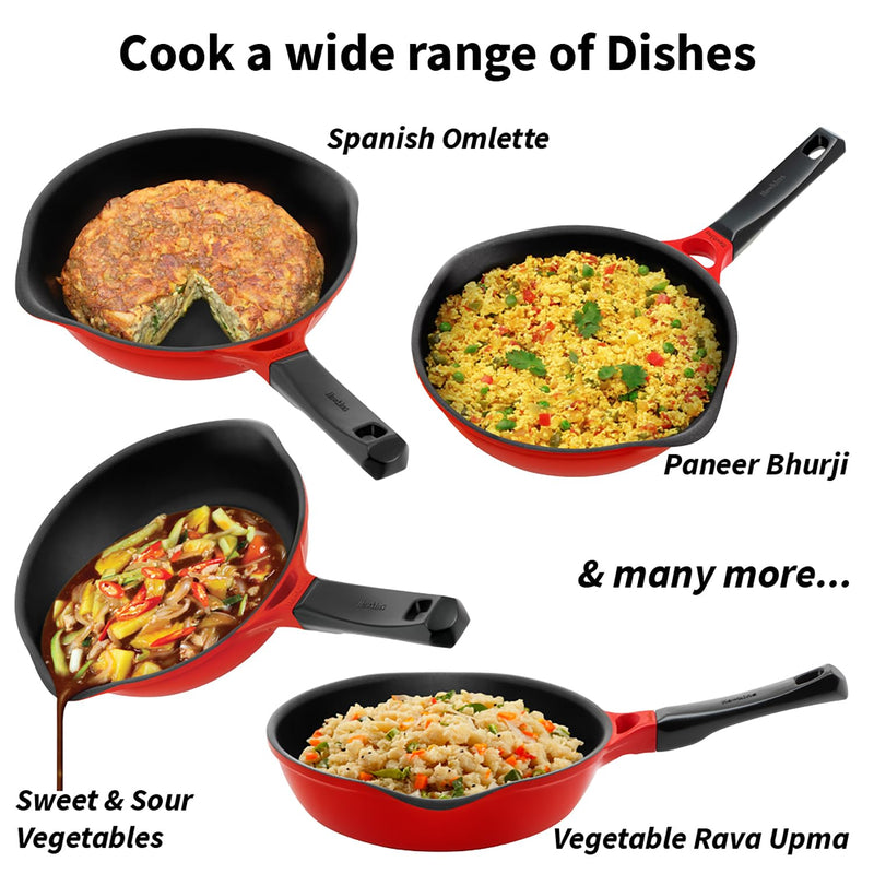 Hawkins 20 cm Frying Pan, Die Cast Non Stick Fry Pan, Ceramic Coated Pan, Induction Fry Pan, Small Frying Pan, Red (IDCF20)
