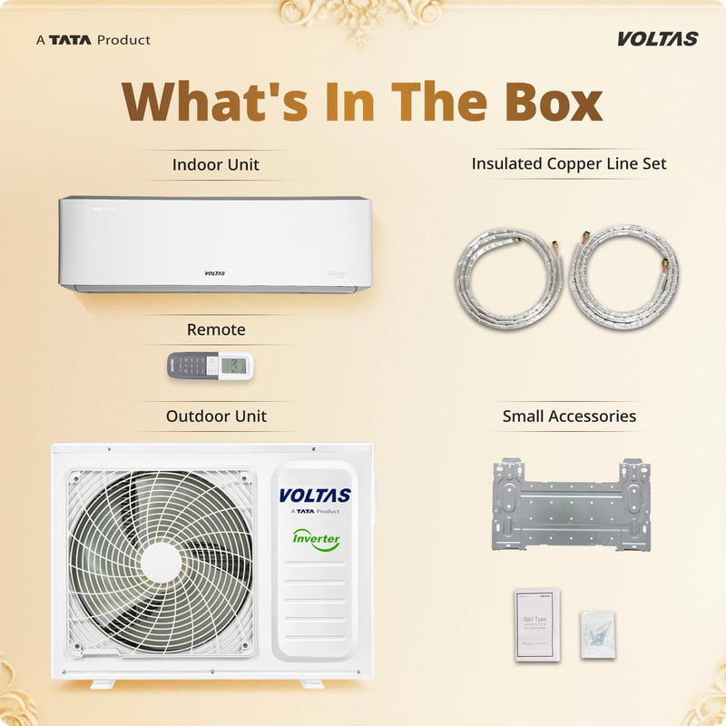 Voltas 1.5 ton 5 Star, New star rated, Inverter Split AC (Copper, Convertible 6-in-1 Cooling Modes, Auto Clean, Sleep Mode with Hidden Display, Memory Restart (185INV VENUS LUXE, White)