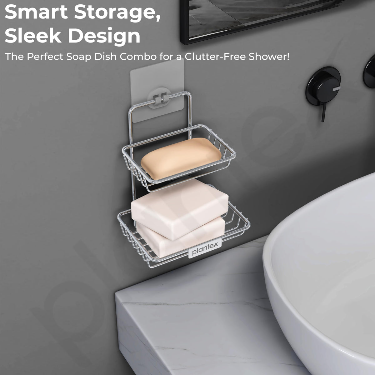 Plantex Self Adhesive Soap Holder for Bathroom/Stainless Steel Soap Dish/Wall Mounted 2 Layer Soap Holder/Bathroom Accessories - Pack of 2 (Chrome)-5