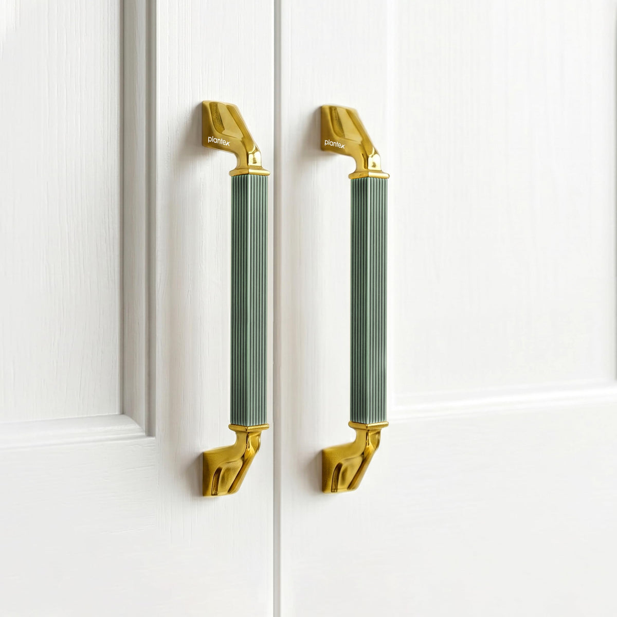 Plantex Aluminium Cabinet Handle/160mm Wardrobe Handle for Home/Cupboard Door Pull-Push Handles for Office - Pack of 2 (Green & Gold)-1