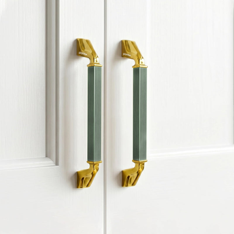 Plantex Aluminium Cabinet Handle/160mm Wardrobe Handle for Home/Cupboard Door Pull-Push Handles for Office - Pack of 2 (Green & Gold)-1