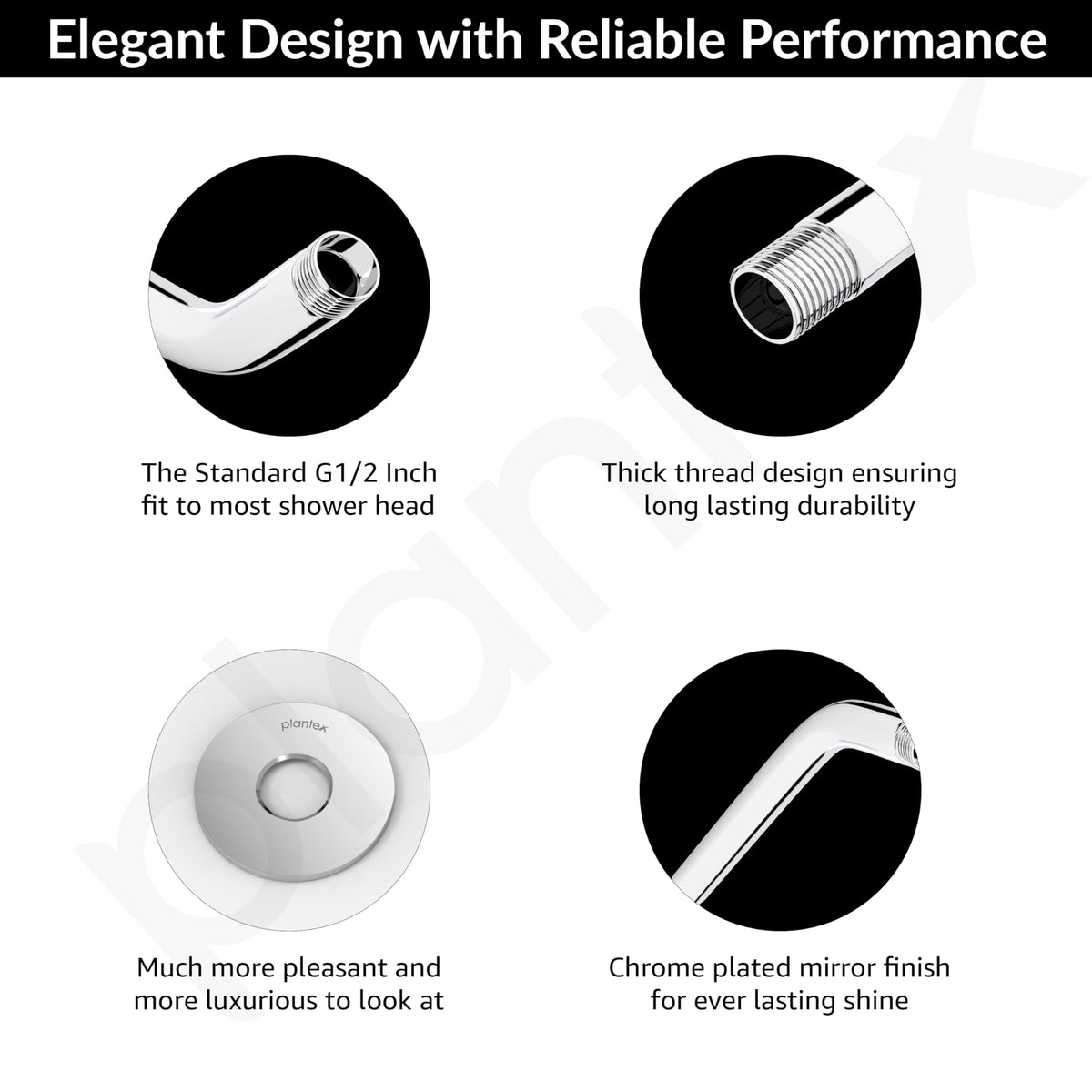Plantex 11-Inch Round Bend Shower Arm for Overhead Shower/Stainless Steel Shower Pipe/Wall Mount Bathroom Fitting with 1⁄2-Inch Thread - Pack of 1 (Chrome)-3