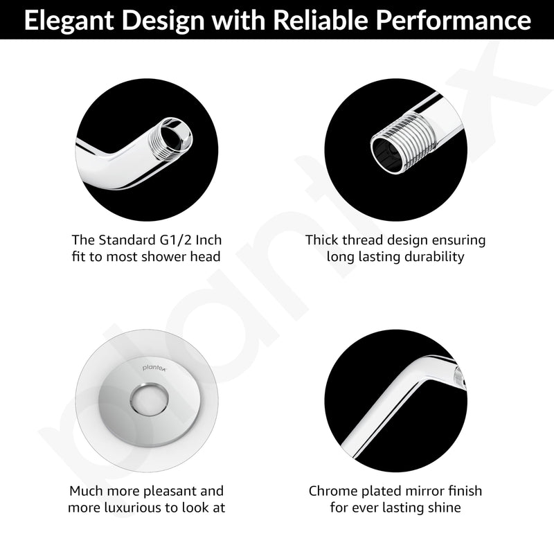 Plantex 11-Inch Round Bend Shower Arm for Overhead Shower/Stainless Steel Shower Pipe/Wall Mount Bathroom Fitting with 1⁄2-Inch Thread - Pack of 1 (Chrome)-3