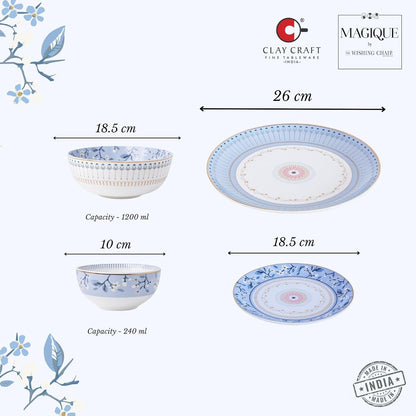 Magique by The Wishing Chair x ClayCraft : River of Flowers 20-Piece Ceramic Dinner Set with Gold | Floral Plates & Bowls | Elegant Glossy Finish | Perfect for Family Dinners | Festive Gifting