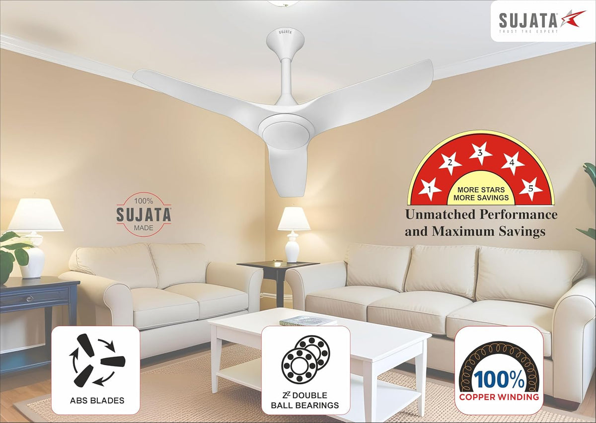 Sujata Serene Air BLDC 1200 mm Ceiling Fan with RF Remote | 5 Star (White)-4