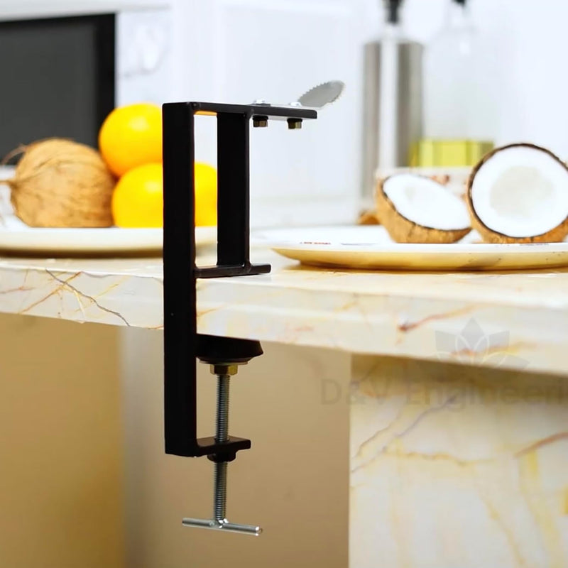 D&V Engineering Heavy-Duty Table-Mount Coconut Scraper & Grater | Sharp 2 mm Stainless Steel Blade, Durable Metal Frame | Easy, Fast Coconut Grating | Fits Up to 3-Inch Slabs, Black Frame